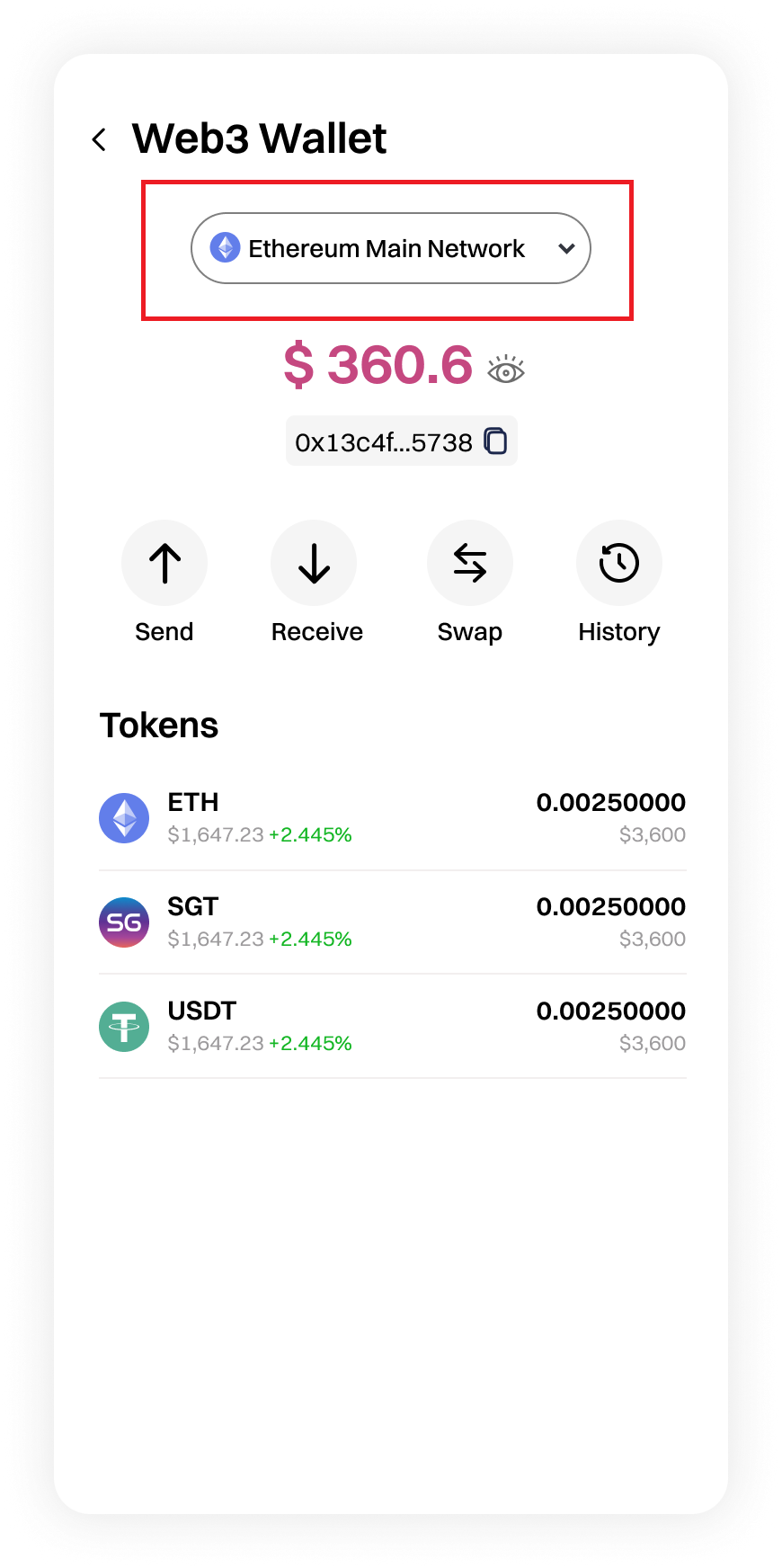1.Wallet Home - Ethereum network.png